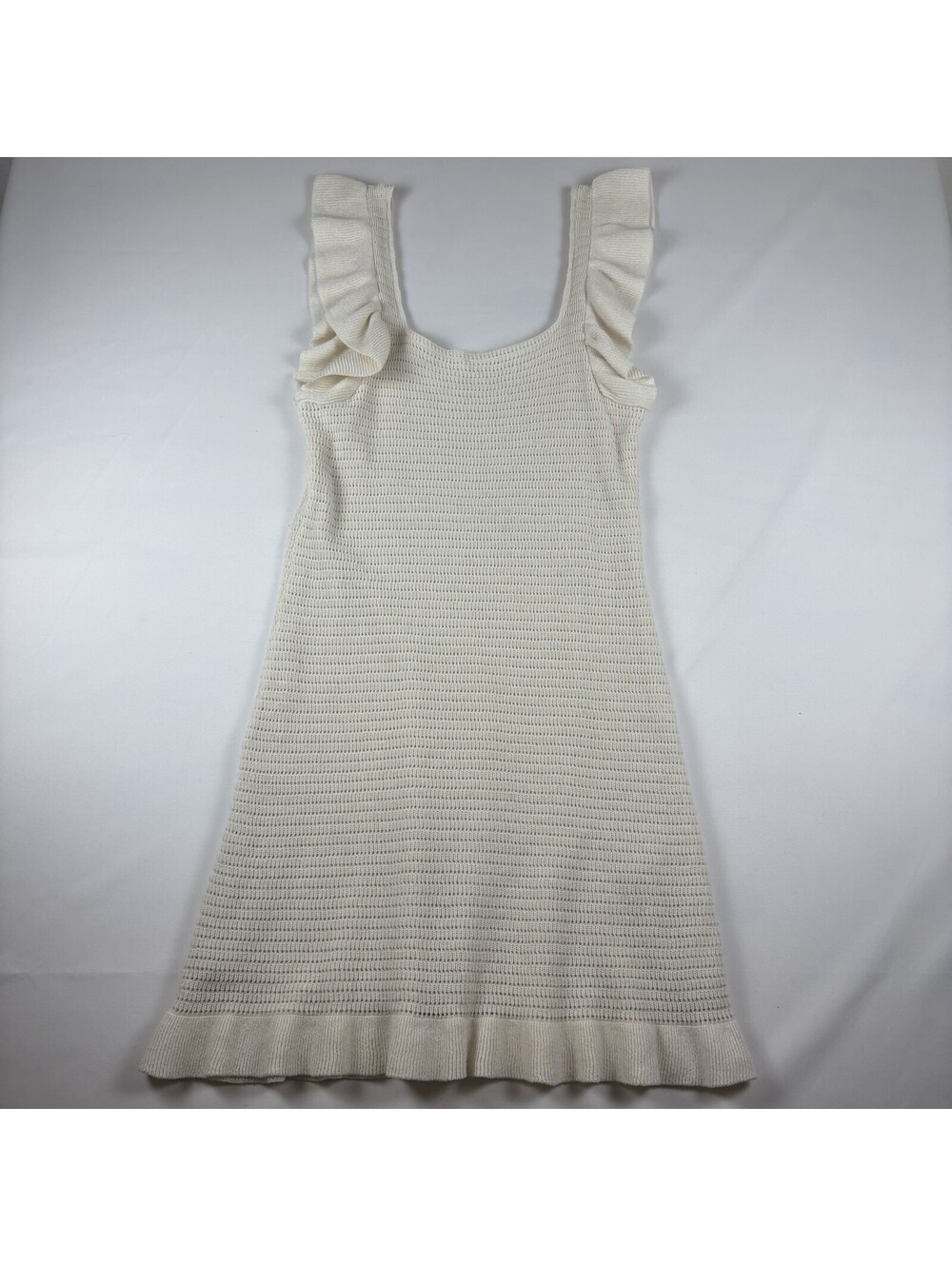 Anthropologie Knit Mini Dress Womens S Ivory Ruffle Strap Crochet Boho Beach